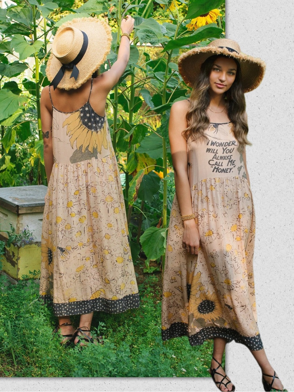 Brand New Milk & Honey Boheme Slip Dress Sunflower Boho Cottagecore Hippie Midi
